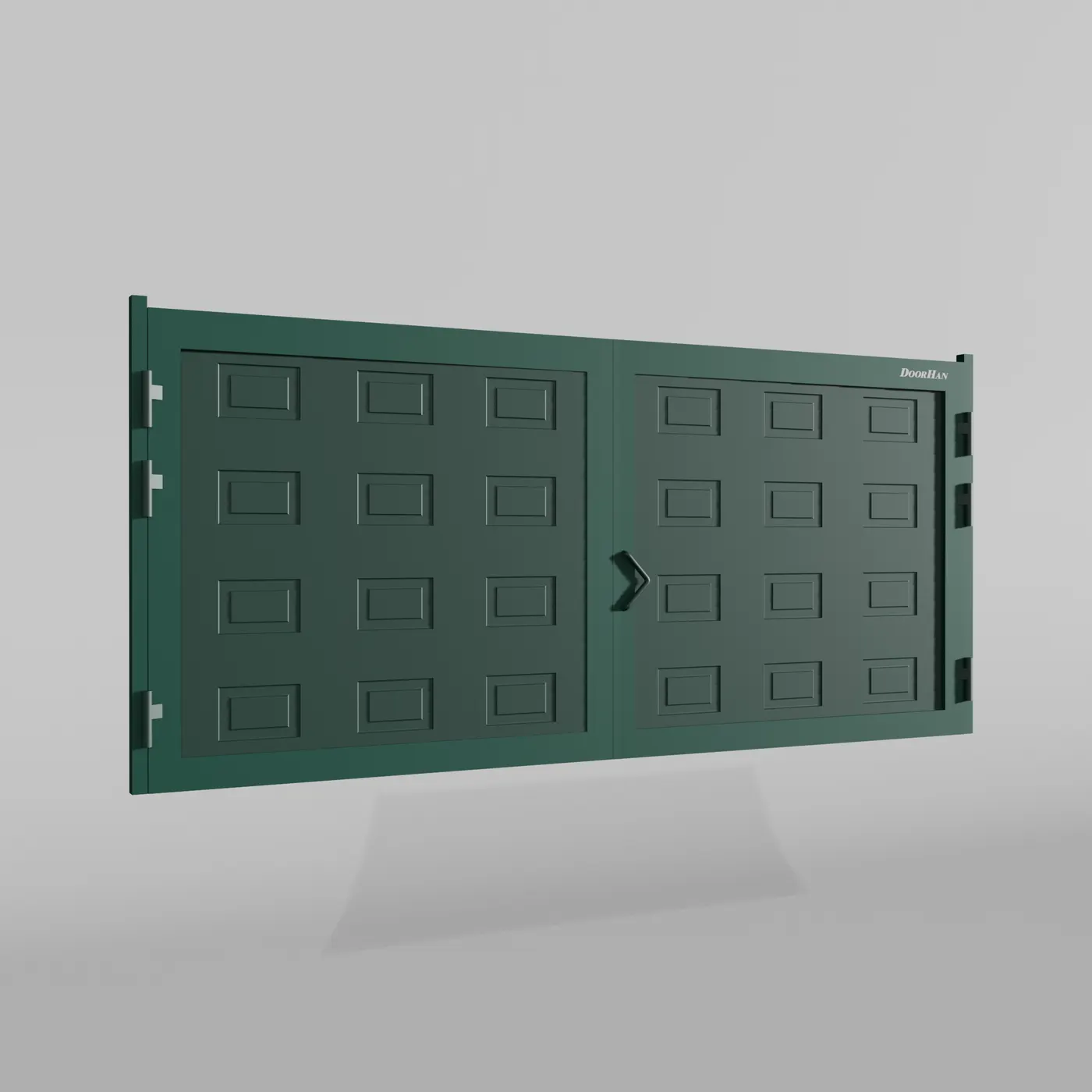 Распашные ворота DoorHan 3300х1300 цвета RAL 6005 (зелёный) с дизайном «филенка» с автоматикой